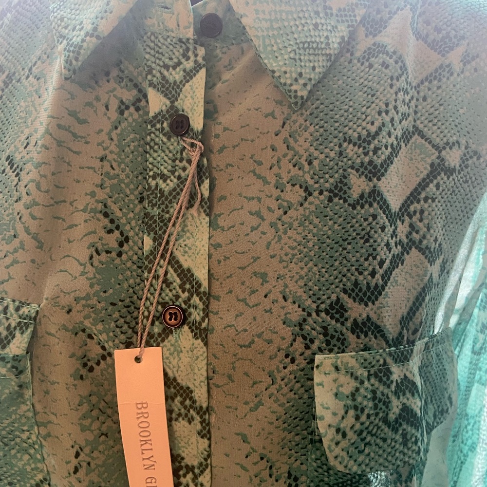 Beautiful green snakeskin blouse. Never worn. NWT. Great for a night out.